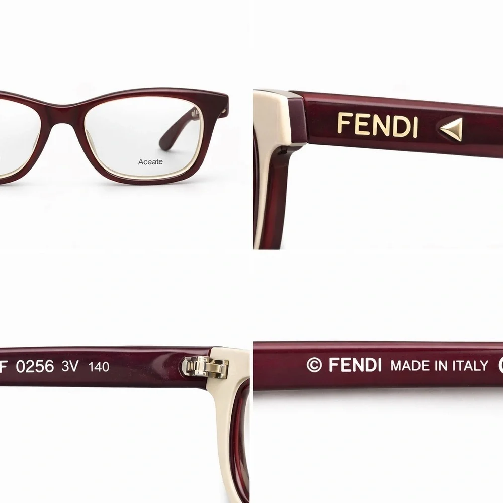 Fendi FF0256 Acetate Eyeglasses Burgundy Ivory 52-18-140 New Authentic